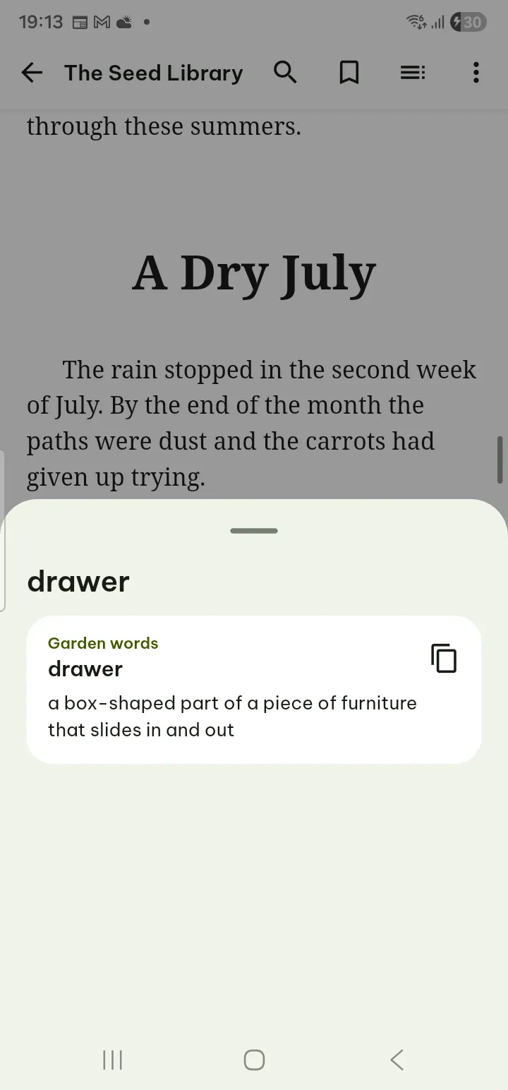 The Look up sheet showing a definition