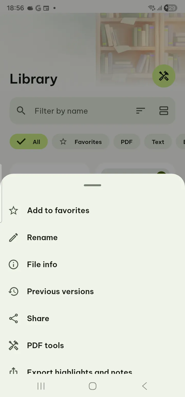 The document menu of a document in the Library