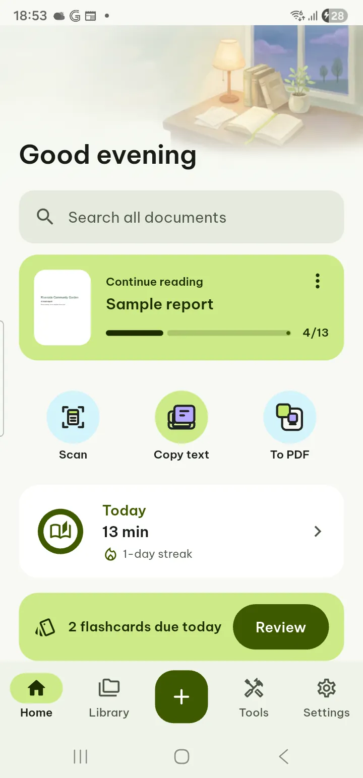 The Pagiro Home screen with the bottom bar