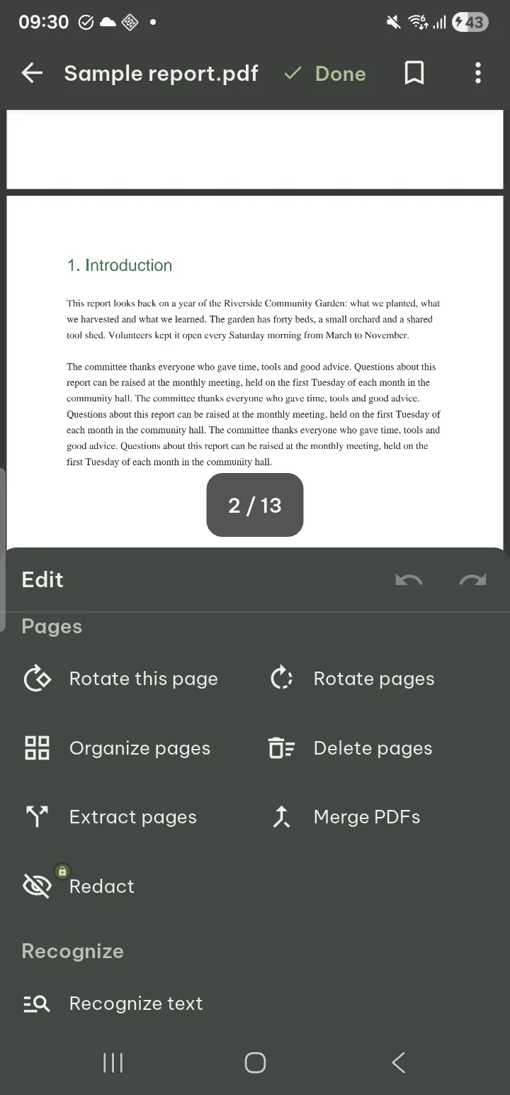 The Pages section of the editing panel