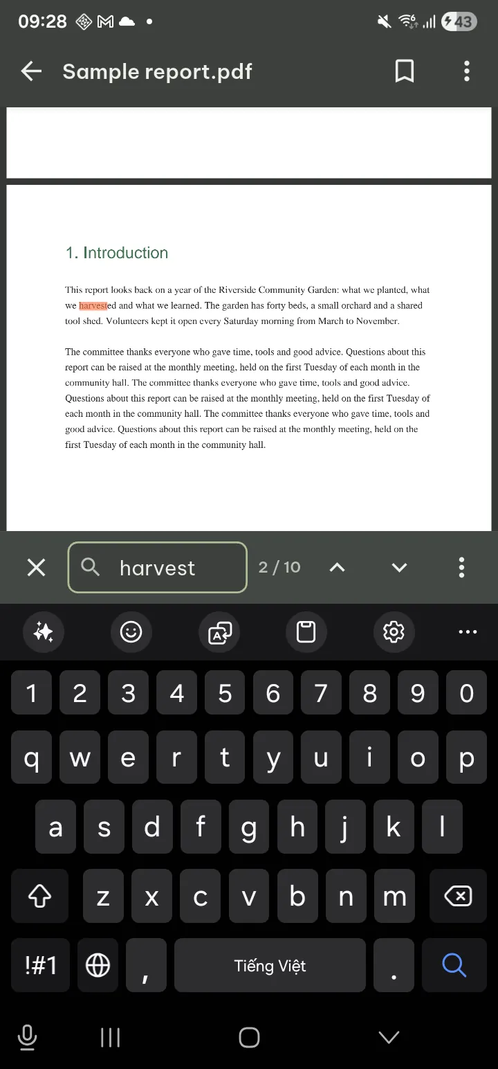 Search results highlighted on a PDF page