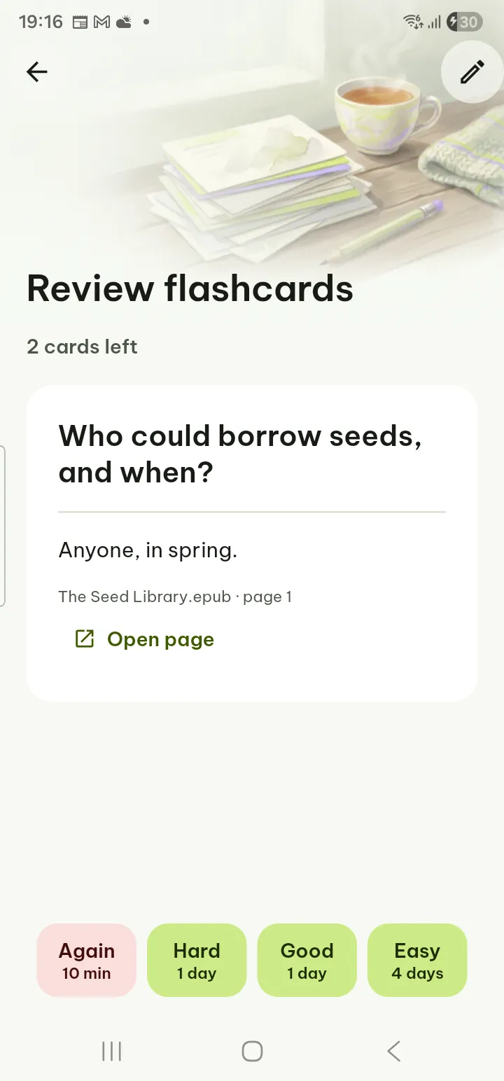 A flashcard during review with the four grade buttons