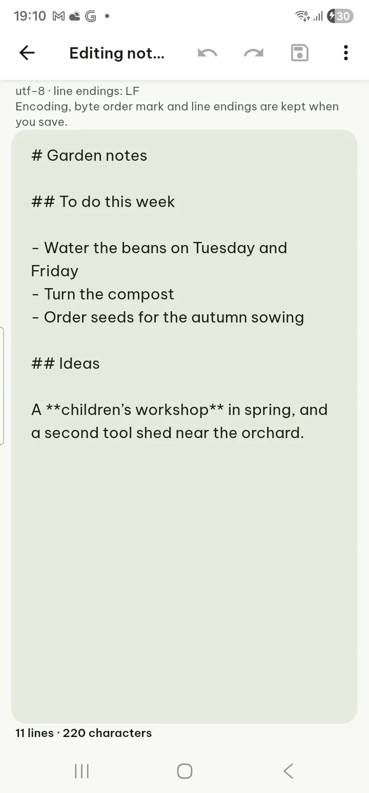 A Markdown file in the text editor