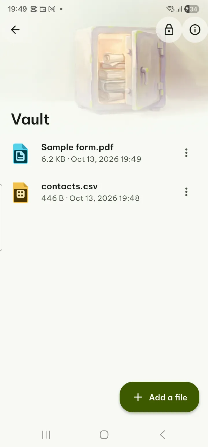 The Vault with two documents and the Lock the Vault button